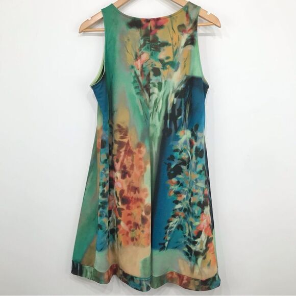 Elana Kattan Colorful Abstract Watercolor Floral Mesh Sleeveless Sheath Dress - Picture 6 of 14
